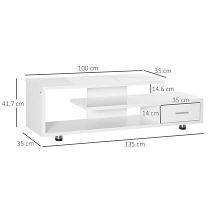 HOMCOM igh Gloss TV Unit for TVs up to 45", Modern TV Cabinet with Storage Shelf and Drawer, Entertainment Unit for Living Room Bedroom, White