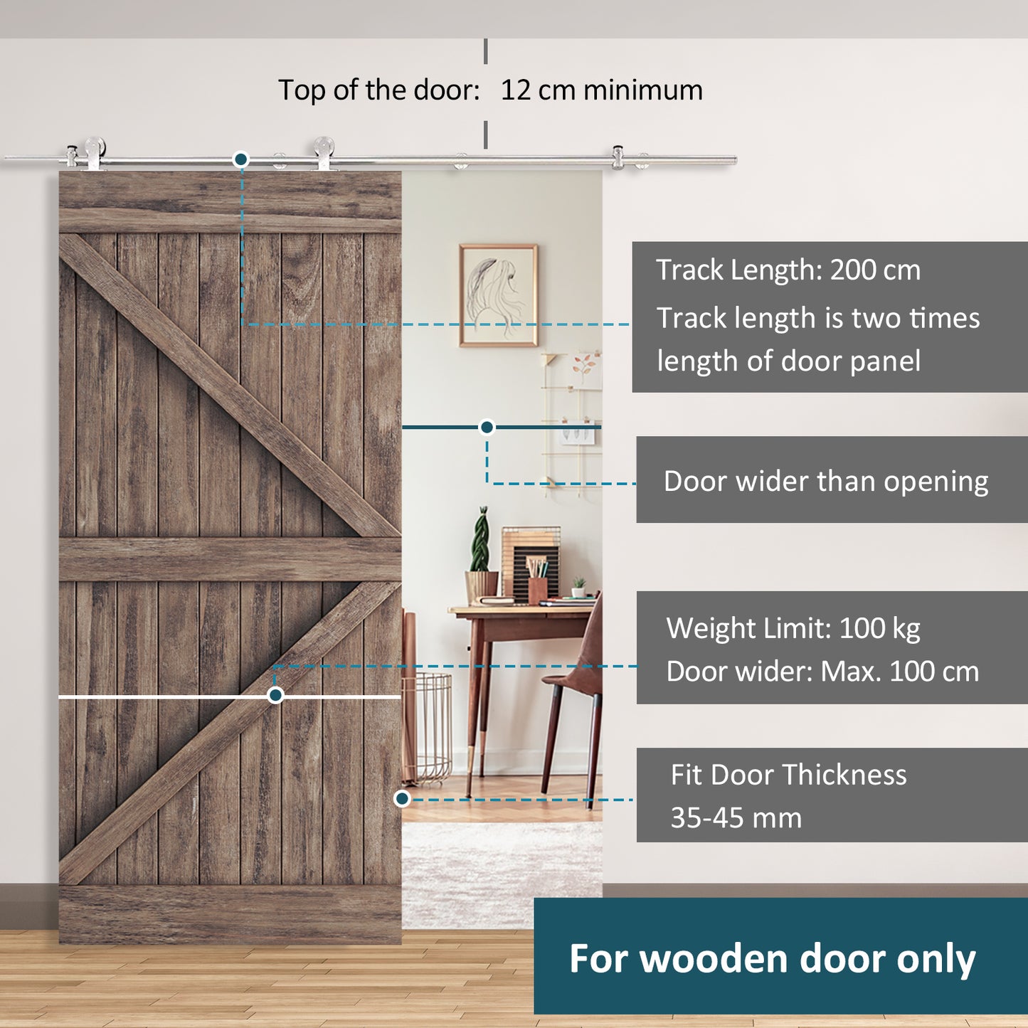 HOMCOM ooden Sliding Door Kit Stainless Steel Smooth Operation Hardware Track Kit System Unit For Single Door 2000mm