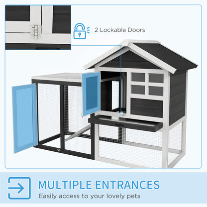 PawHut Rabbit Hutch Outdoor Wooden Guinea Pig Hutch Rabbit Run Bunny Cage Small Animal House Pull-Out Tray, Grey, 122 x 62.6 x 92 cm