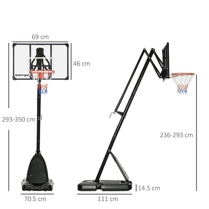 SPORTNOW 2.4-2.9m Adjustable Basketball Hoop and Stand with Weighted Base, Portable on Wheels, Black