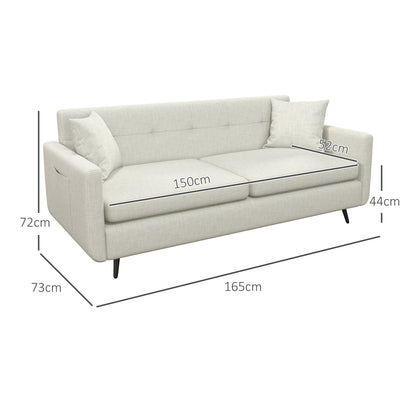 HOMCOM 65cm 2 Seater Sofa for Living Room, Modern Fabric Couch, Tufted Loveseat Sofa Settee with Steel Legs and 2 Storage Pockets for Bedroom and Home Office, Beige