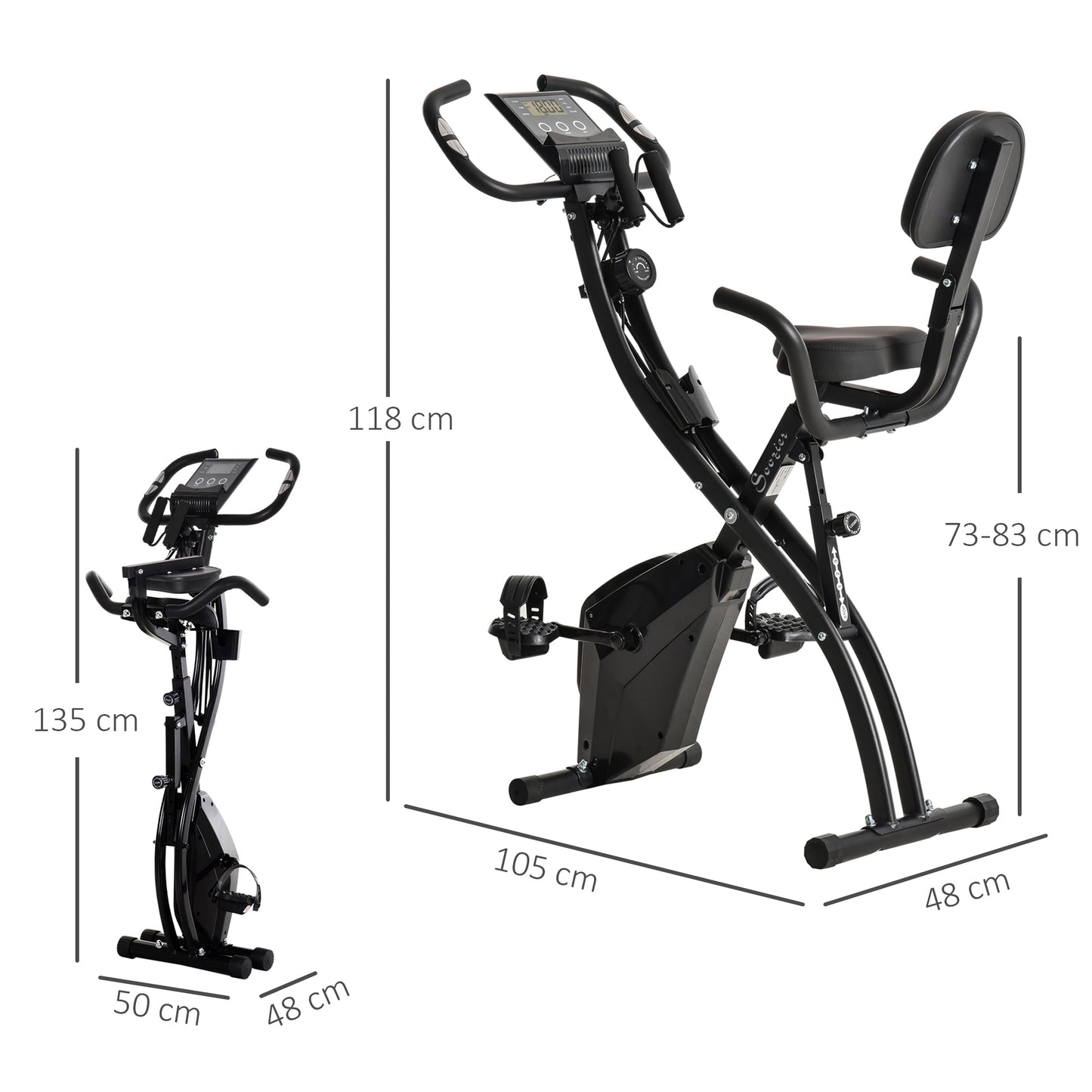 HOMCOM -in-1 Folding Exercise Bike with 8-Level Magnetic Resistance, Arm Resistance Band, Pulse Sensor, Black