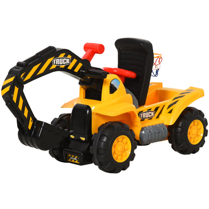 HOMCOM ids Ride On Excavator Digger w/ Storage Basketball Net Steering NO POWER Wheel Vehicle Truck Toy