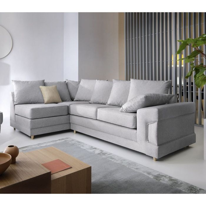 Modern Light Grey Corner Sofa Chaise with Breathable Fabric