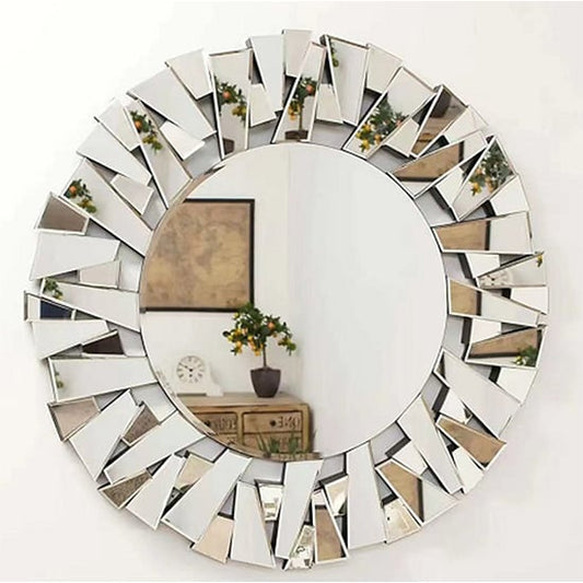 Aarna Round Mirror - High Quality MDF Construction, 90cm Wall Decor for Living Room and Bedroom