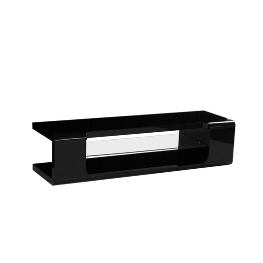 High Gloss Black Longmont TV Unit with Central Glass Shelf - Stylish 1600W Entertainment Cabinet