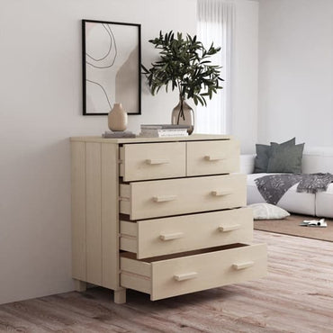 Abril Pinewood Chest Of 5 Drawers In Honey Brown