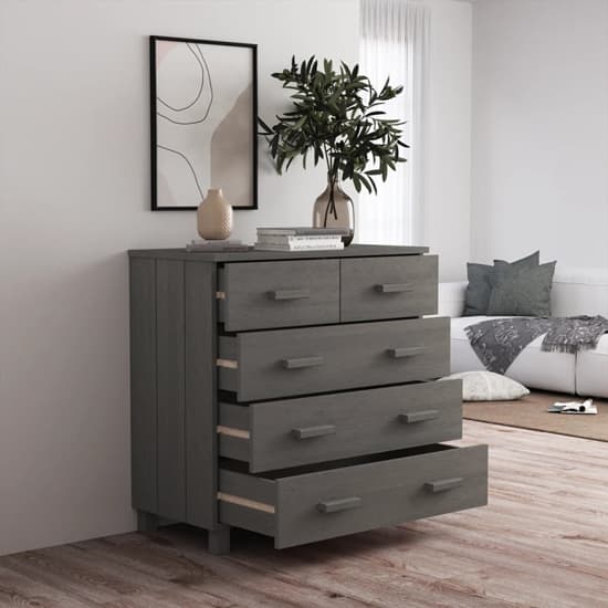 Abril Pinewood Chest Of 5 Drawers In Light Grey