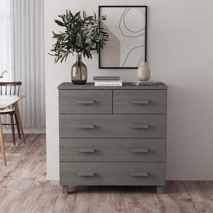 Abril Pinewood Chest Of 5 Drawers In Light Grey