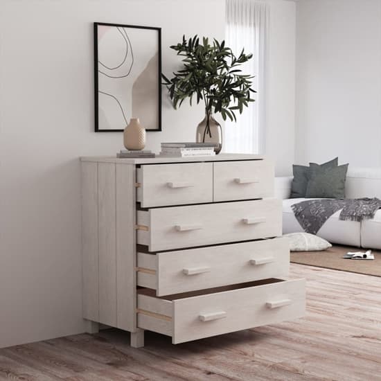 Abril Pinewood Chest Of 5 Drawers In White