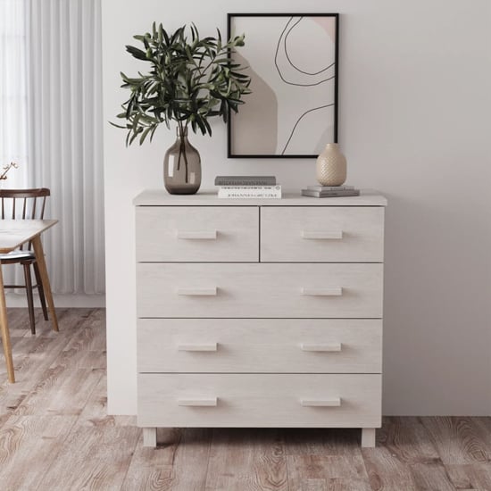 Abril Pinewood Chest Of 5 Drawers In White