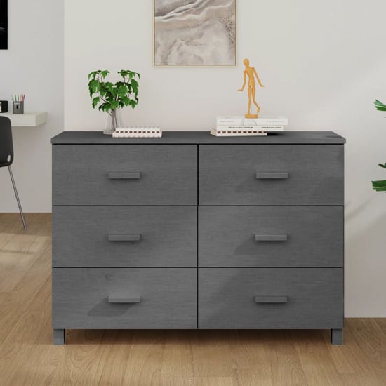 Abril Pinewood Chest Of 6 Drawers In Dark Grey