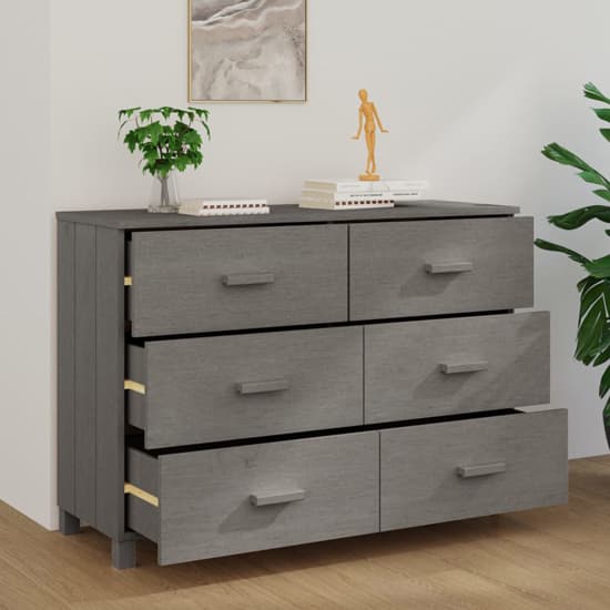 Abril Pinewood Chest Of 6 Drawers In Light Grey