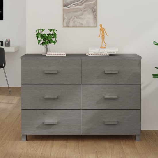 Abril Pinewood Chest Of 6 Drawers In Light Grey