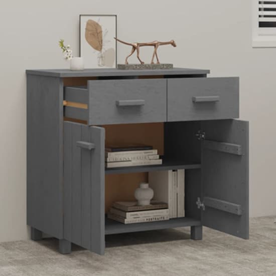 Furco Abril Dark Grey Pinewood Sideboard with 2 Doors & 2 Drawers for Living Room or Dining Room Storage