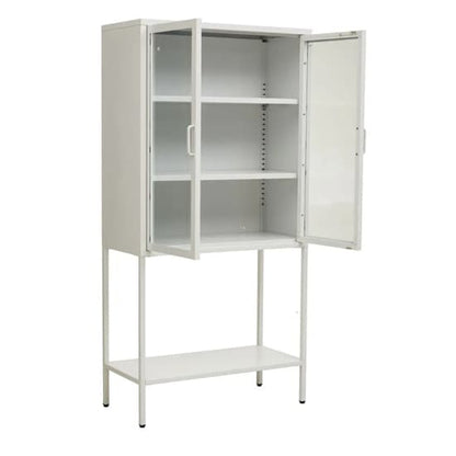 Accra Steel Display Cabinet With 2 Doors And Shelf In White