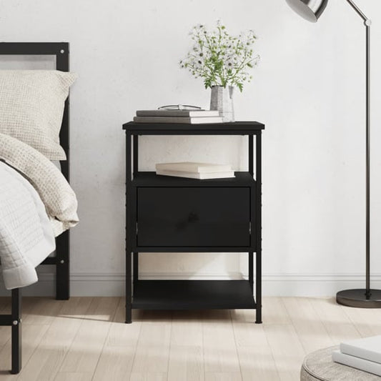 Achava Wooden Bedside Cabinet 1 Drawer 1 Shelf In Black