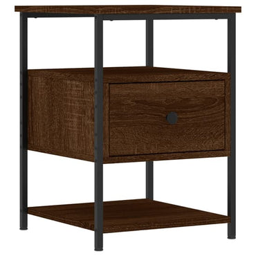 Achava Brown Oak Bedside Cabinet with Drawer and Shelf for Modern Bedrooms