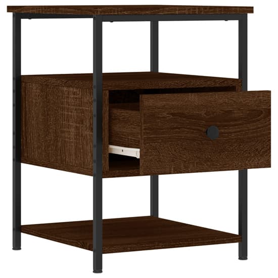 Achava Brown Oak Bedside Cabinet with Drawer and Shelf for Modern Bedrooms