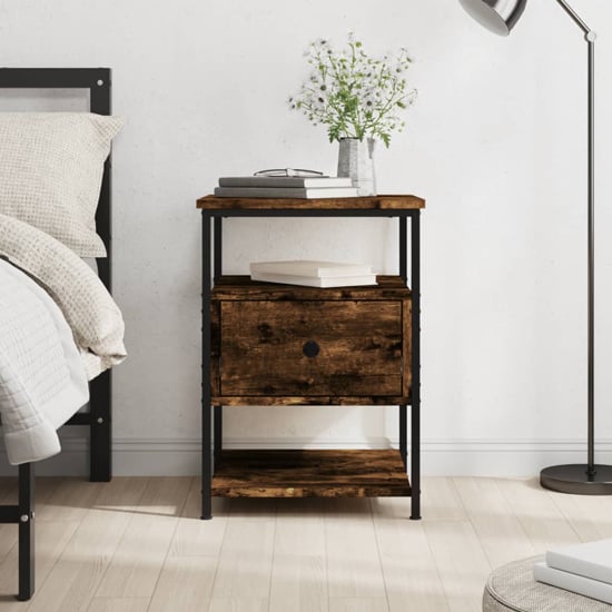 Achava Wooden Bedside Cabinet 1 Drawer 1 Shelf In Smoked Oak