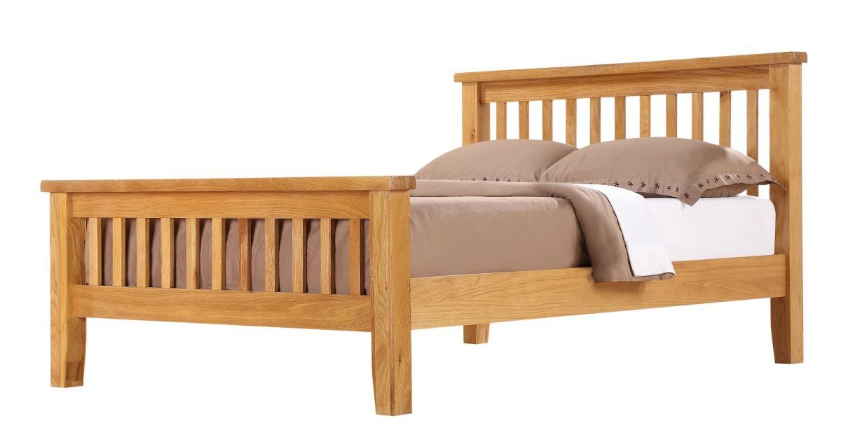 Eden Solid Oak Wooden Bed with High Foot End - Double Bed