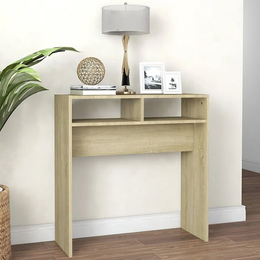 FURCO Acosta Console Table with 2 Shelves in Sonoma Oak - Durable Wooden Design for Entryway and Living Room Storage