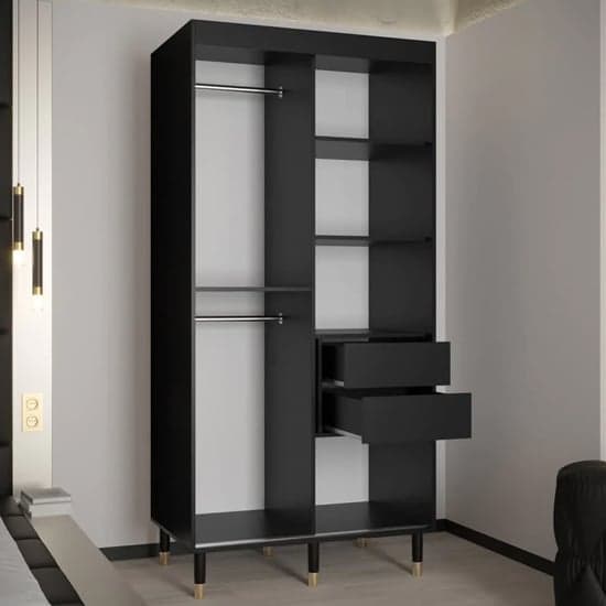 Adel I Wooden Wardrobe With Sliding 2 Doors 100cm In Black