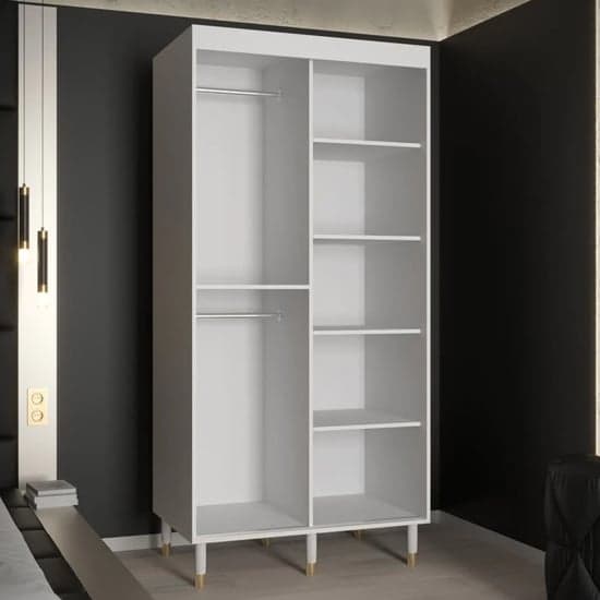 100cm White Wooden Wardrobe | Sliding | Organized Interior | 2 Doors | 100cm