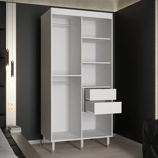 100cm White Wooden Wardrobe | Sliding | Organized Interior | 2 Doors | 100cm