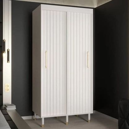 100cm White Wooden Wardrobe | Sliding | Organized Interior | 2 Doors | 100cm