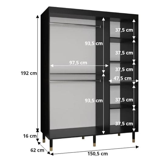 Adel I Wooden Wardrobe With Sliding 2 Doors 150cm In Black