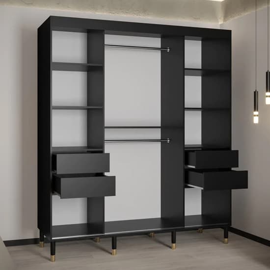 Adel I Wooden Wardrobe With Sliding 2 Doors 180cm In Black