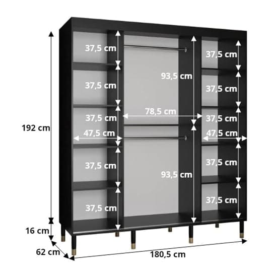 Adel I Wooden Wardrobe With Sliding 2 Doors 180cm In Black