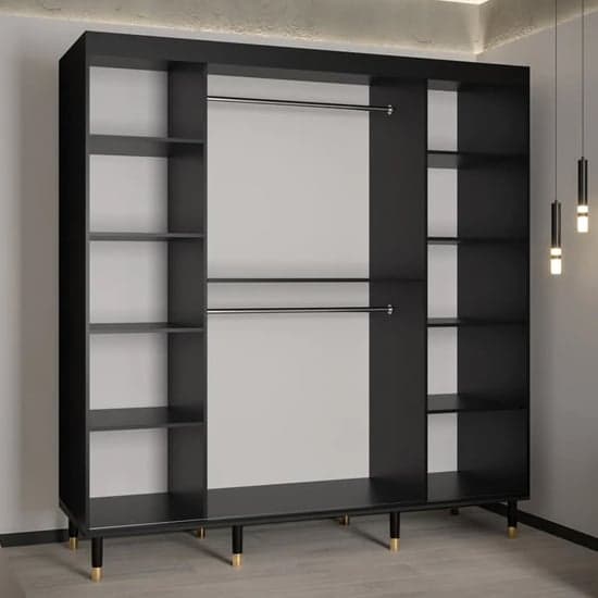 Adel I Wooden Wardrobe With Sliding 2 Doors 200cm In Black