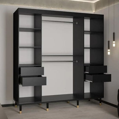 Adel I Wooden Wardrobe With Sliding 2 Doors 200cm In Black