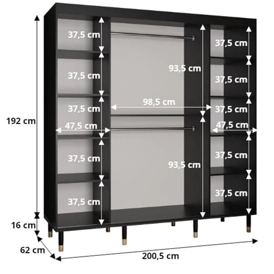 Adel I Wooden Wardrobe With Sliding 2 Doors 200cm In Black