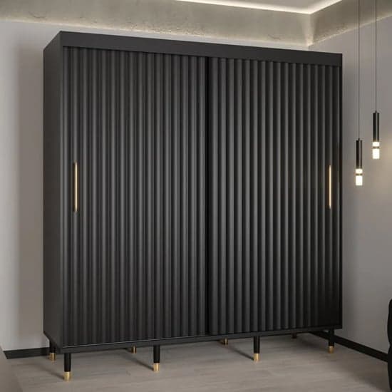 Adel I Wooden Wardrobe With Sliding 2 Doors 200cm In Black