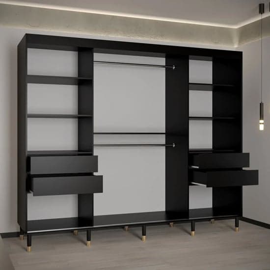 Adel I Wooden Wardrobe With Sliding 3 Doors 250cm In Black