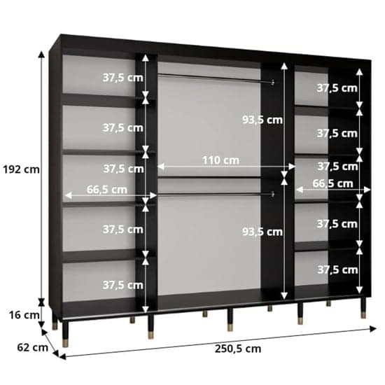 Adel I Wooden Wardrobe With Sliding 3 Doors 250cm In Black