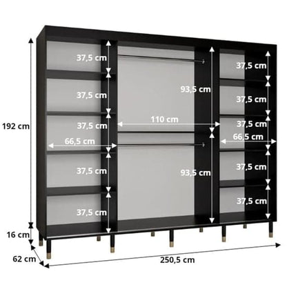 Adel I Wooden Wardrobe With Sliding 3 Doors 250cm In Black