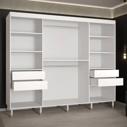 250cm White Wooden Wardrobe | Sliding | Organized Interior | 3 Doors | 250cm