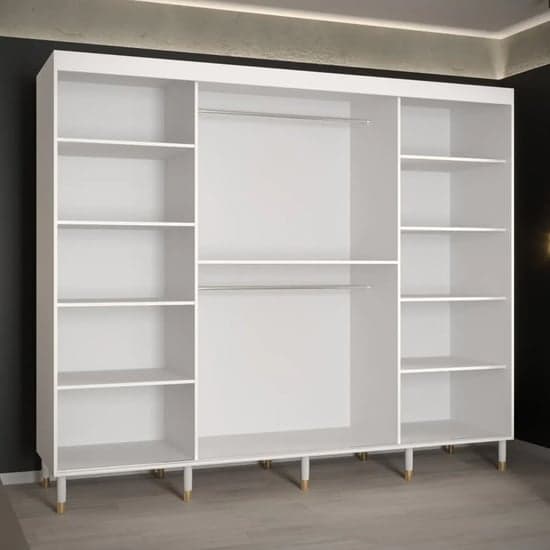 250cm White Wooden Wardrobe | Sliding | Organized Interior | 3 Doors | 250cm