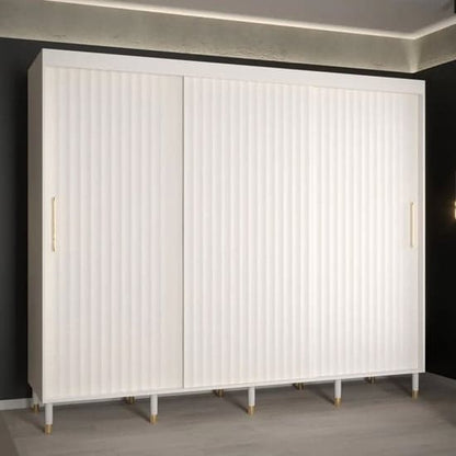 250cm White Wooden Wardrobe | Sliding | Organized Interior | 3 Doors | 250cm