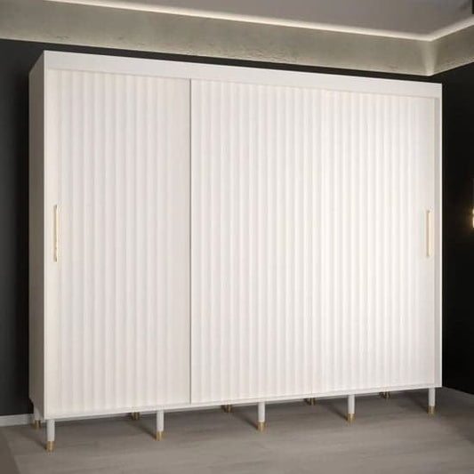 250cm White Wooden Wardrobe | Sliding | Organized Interior | 3 Doors | 250cm