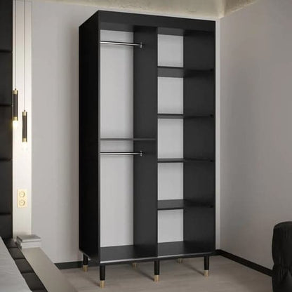 Adel II Mirrored Wardrobe With Sliding 2 Doors 100cm In Black