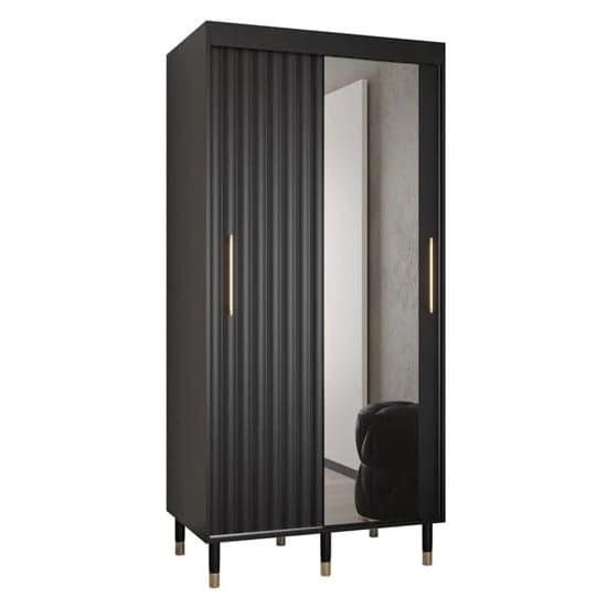 Adel II Mirrored Wardrobe With Sliding 2 Doors 100cm In Black