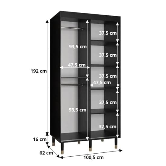 Adel II Mirrored Wardrobe With Sliding 2 Doors 100cm In Black