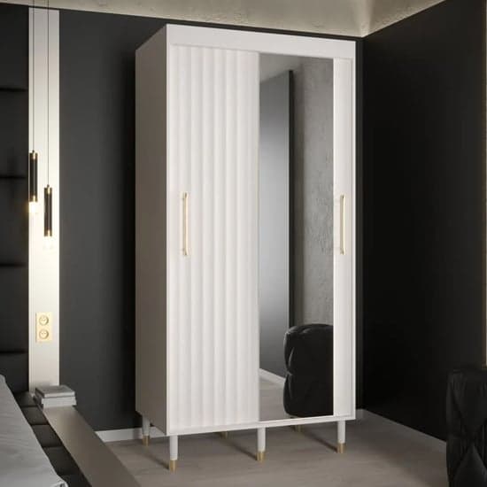 Adel II Mirrored Sliding Wardrobe | White | Mirror | 2 Doors | 100cm