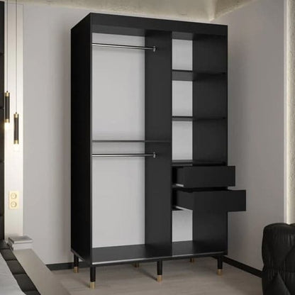 Adel II Mirrored Wardrobe With Sliding 2 Doors 120cm In Black