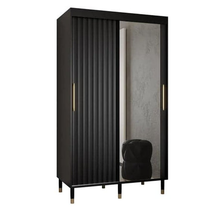 Adel II Mirrored Wardrobe With Sliding 2 Doors 120cm In Black